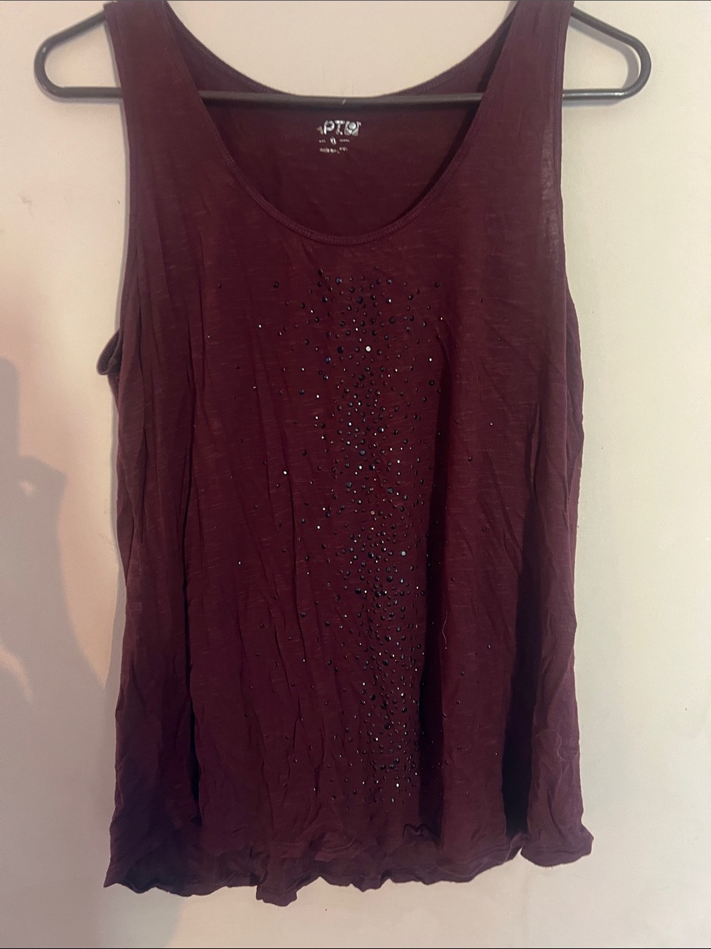Apt. 9 Burgundy Sleeveless Tank with Front Rhinestones